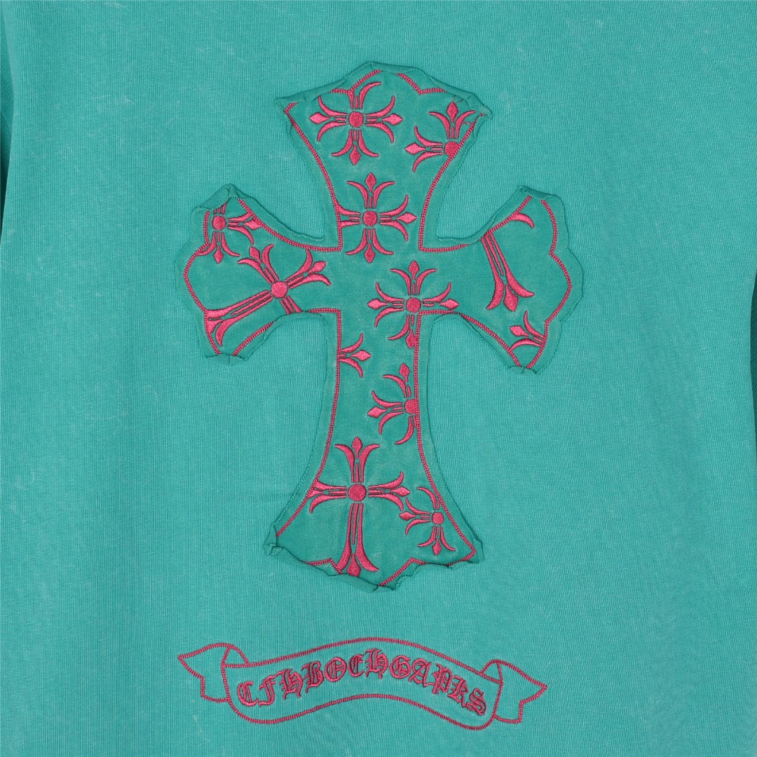 ChromeHearts/克罗心 25ss 走秀款十字架贴布刺绣水洗烧花短袖T恤