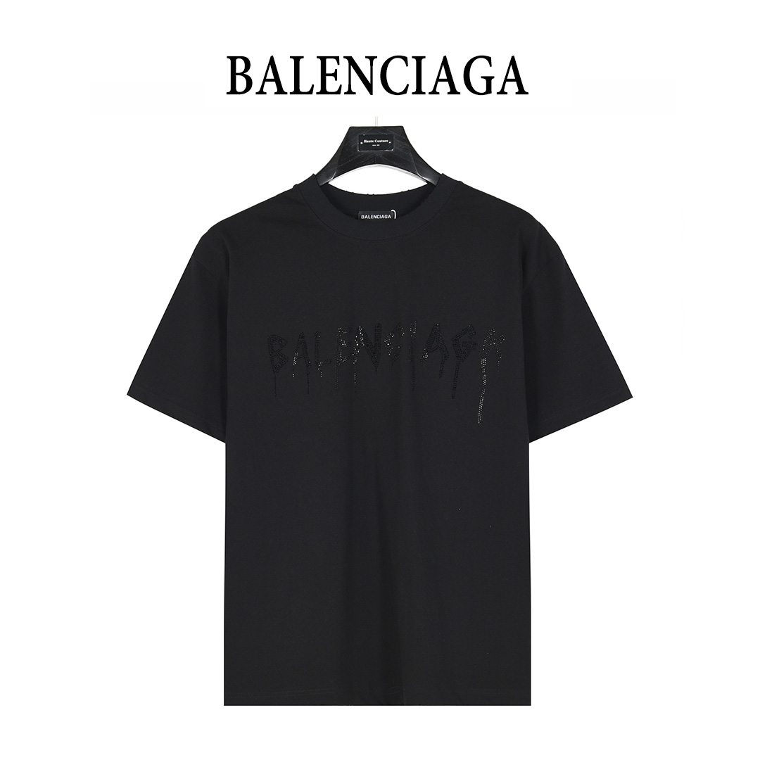 Balenciaga/巴黎世家 25ss 溶解双B字母烫钻破洞短袖T恤