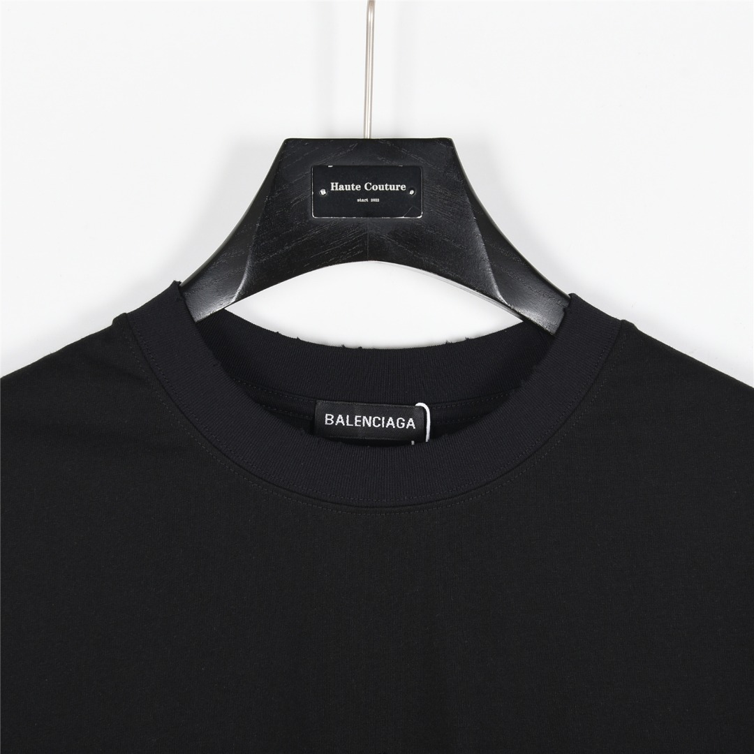 Balenciaga/巴黎世家 25ss 溶解双B字母烫钻破洞短袖T恤