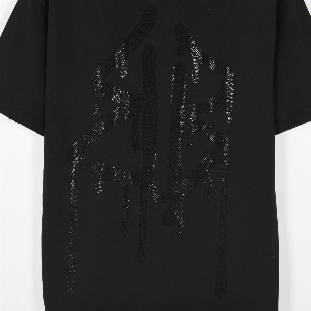 Balenciaga/巴黎世家 25ss 溶解双B字母烫钻破洞短袖T恤