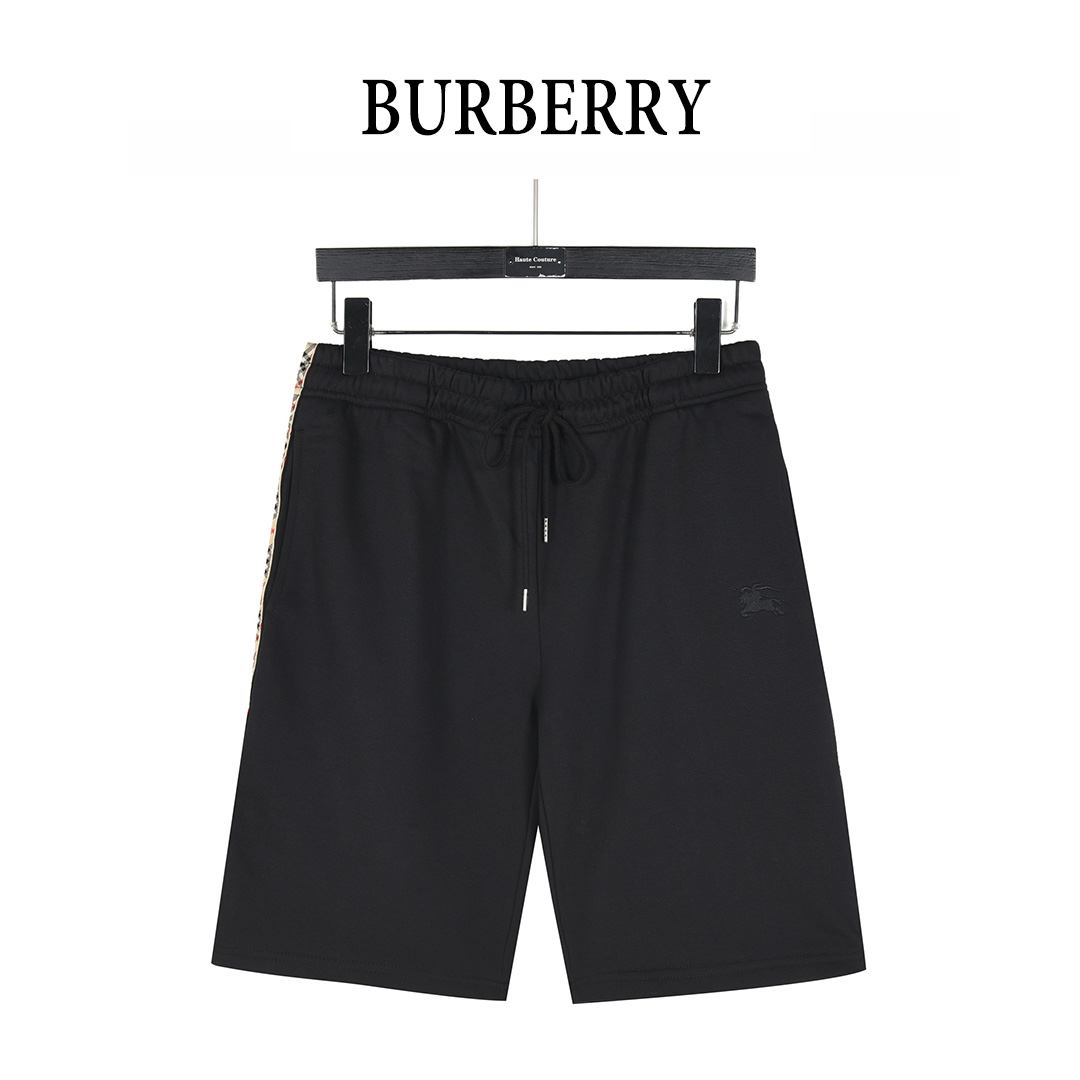 Burberry/巴宝莉 25ss 战马logo刺绣格纹织带拼接短裤