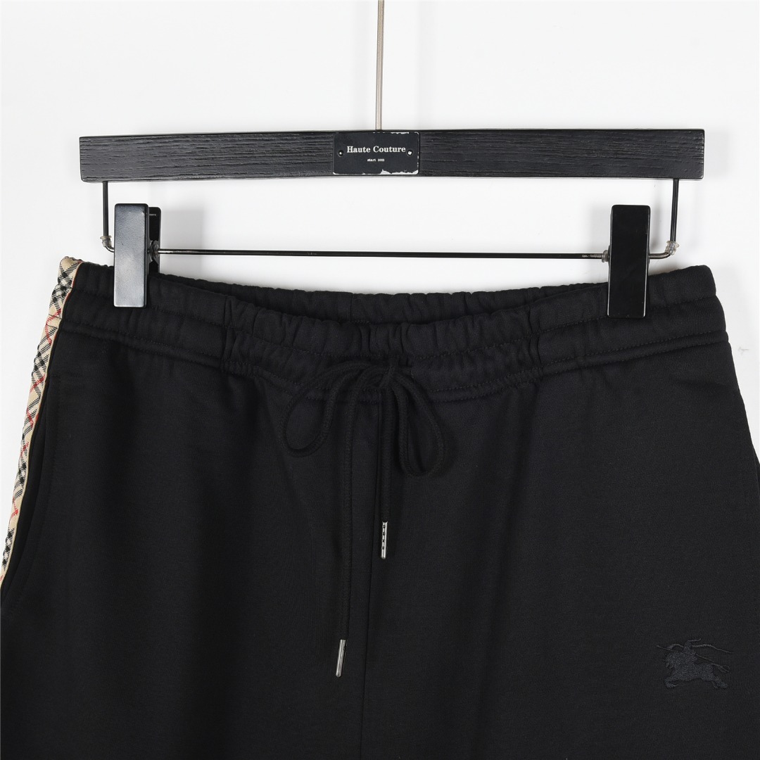 Burberry/巴宝莉 25ss 战马logo刺绣格纹织带拼接短裤