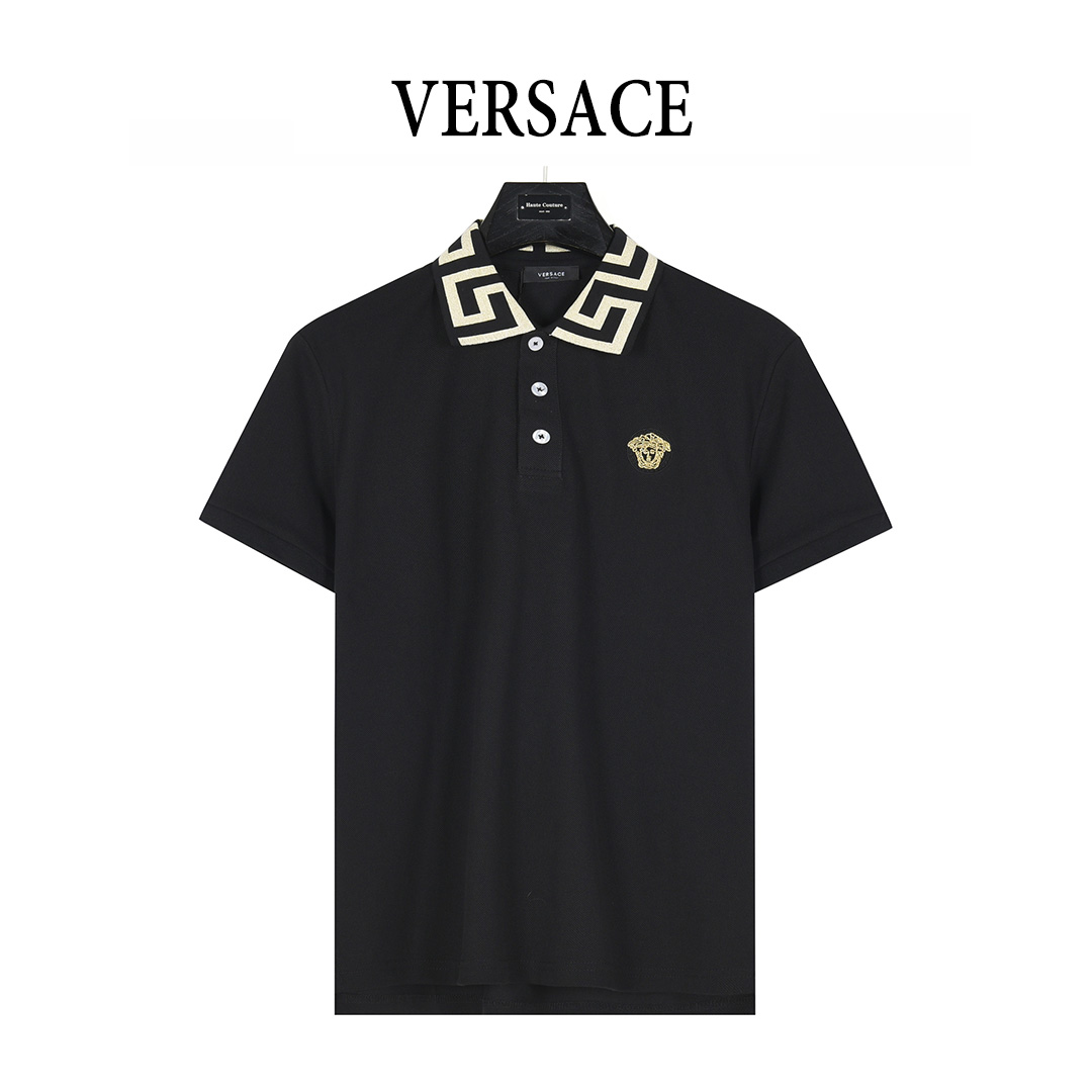 Versace/范思哲 美杜莎头像金标刺绣短袖Polo杉