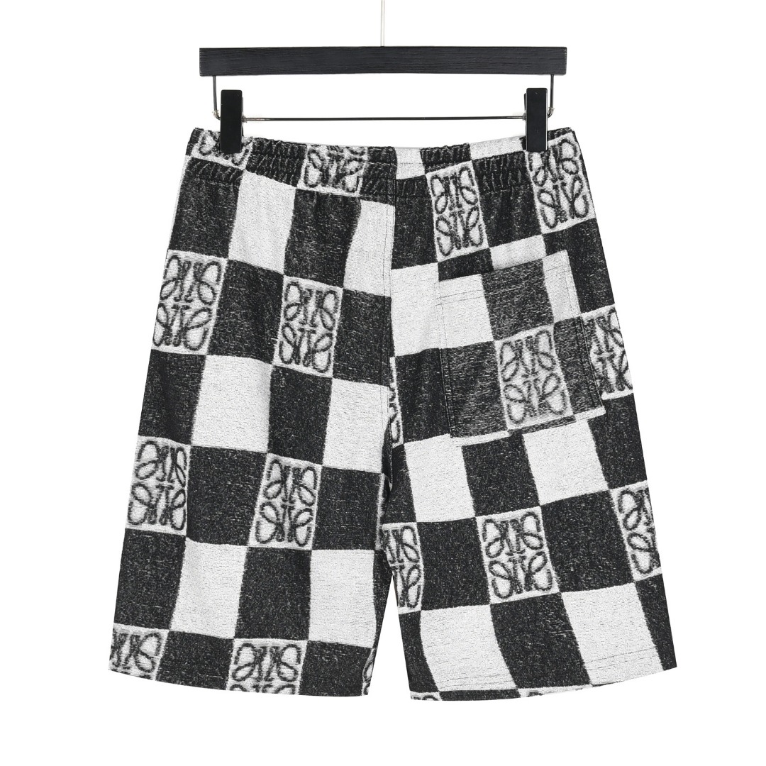 Loewe/罗意威 25ss 毛巾棋盘格撞色图腾套装短裤 蓝色 黑色-Chinese UA Cheap High Quatity Brand Clothes Bags handbags Sneakers wholesale wholesaler seller from China Factory suppliers Fashion Clothing Shoes best Quality Beautiful Price Loewe/罗意威 25ss 毛巾棋盘格撞色图腾套装短裤 蓝色 黑色