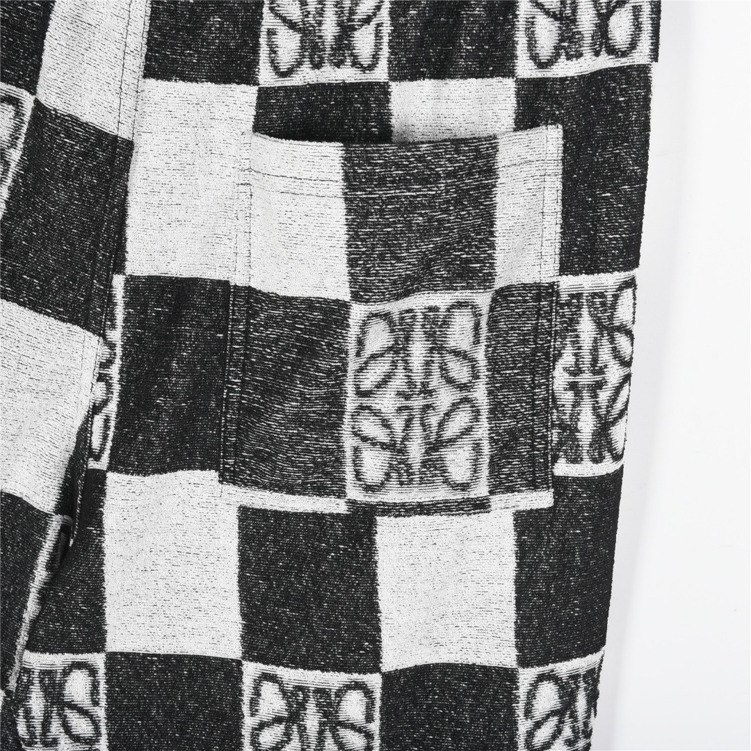 Loewe/罗意威 25ss 毛巾棋盘格撞色图腾套装短裤 蓝色 黑色-Chinese UA Cheap High Quatity Brand Clothes Bags handbags Sneakers wholesale wholesaler seller from China Factory suppliers Fashion Clothing Shoes best Quality Beautiful Price Loewe/罗意威 25ss 毛巾棋盘格撞色图腾套装短裤 蓝色 黑色