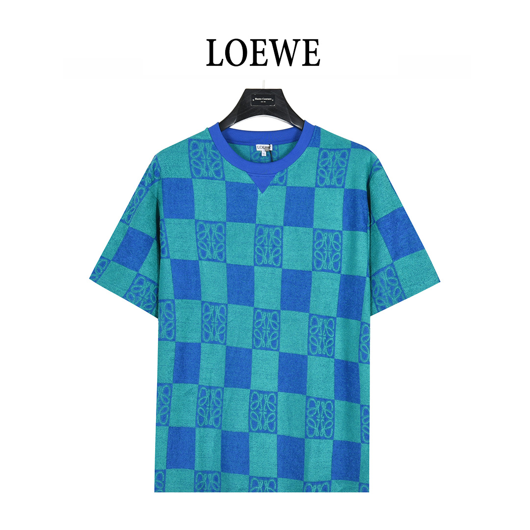Loewe/罗意威 25ss 毛巾棋盘格撞色图腾套装短袖T恤