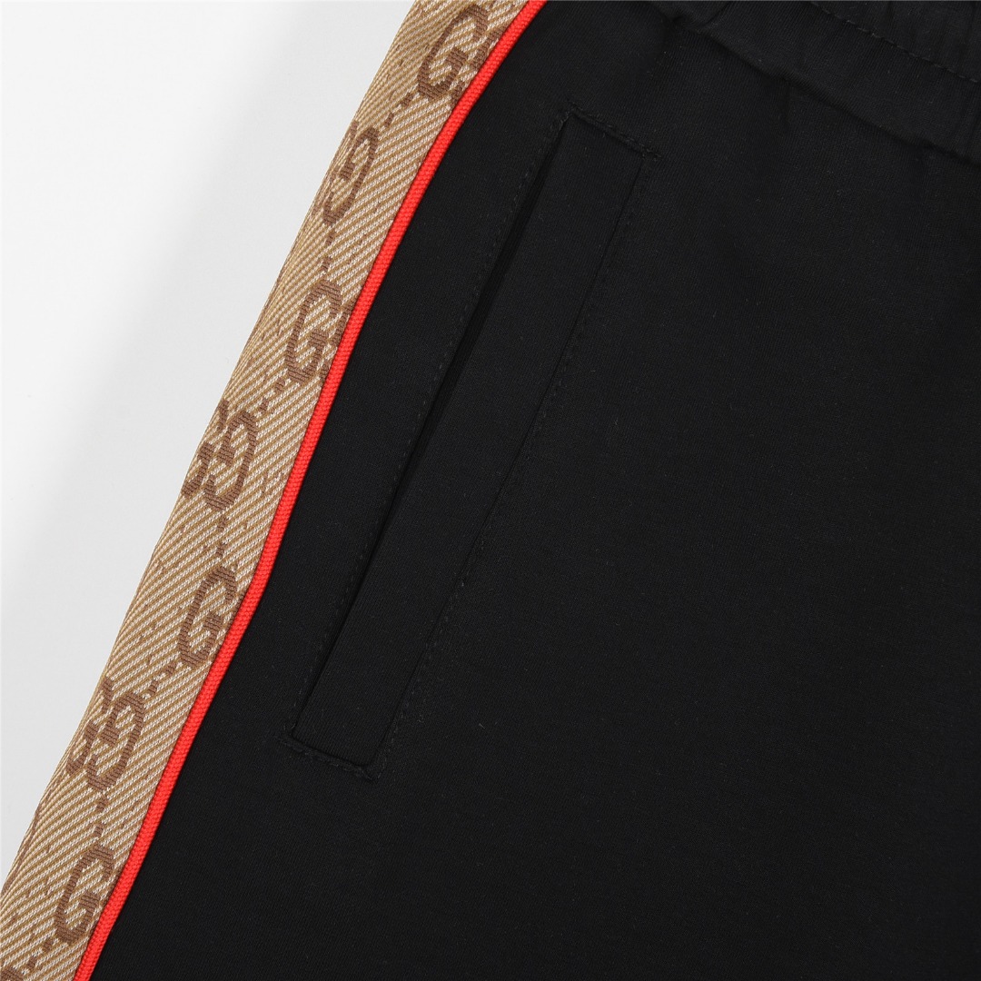 Gucci/古驰 25ss 侧边双G织带拼接短裤 杏色 黑色