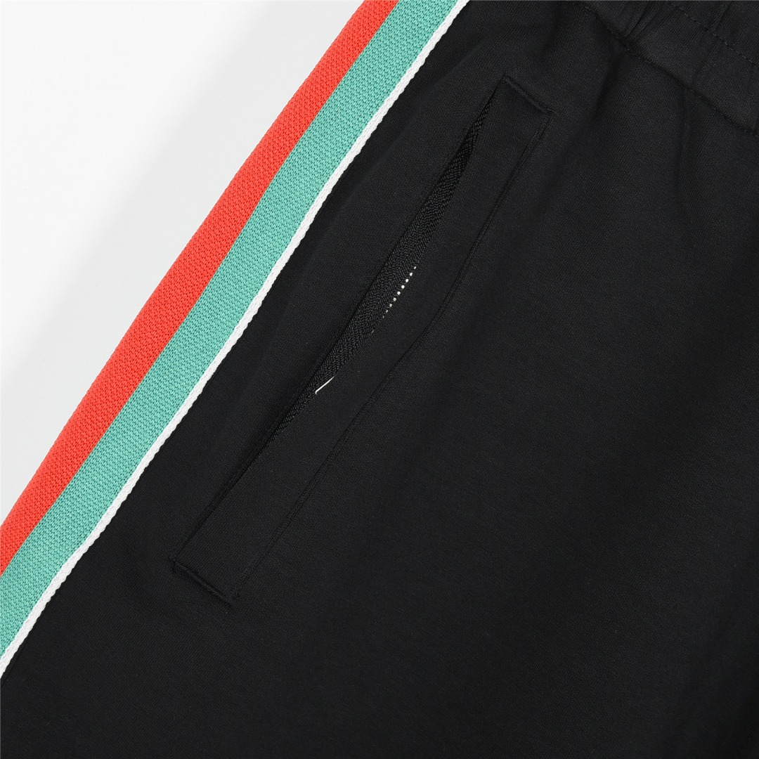 Gucci/古驰 红绿织带拼接双G刺绣运动短裤 黑色