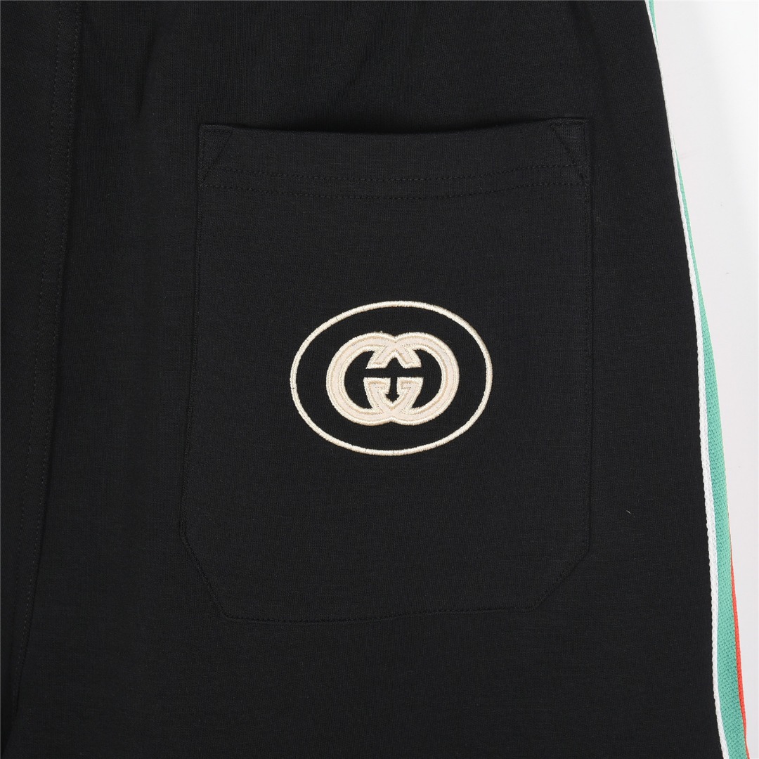 Gucci/古驰 红绿织带拼接双G刺绣运动短裤 黑色