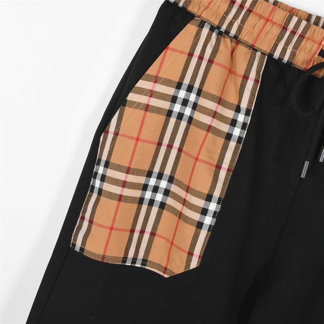Burberry/巴宝莉 25ss 格纹口袋拼接字母logo刺绣短裤 杏色 黑色