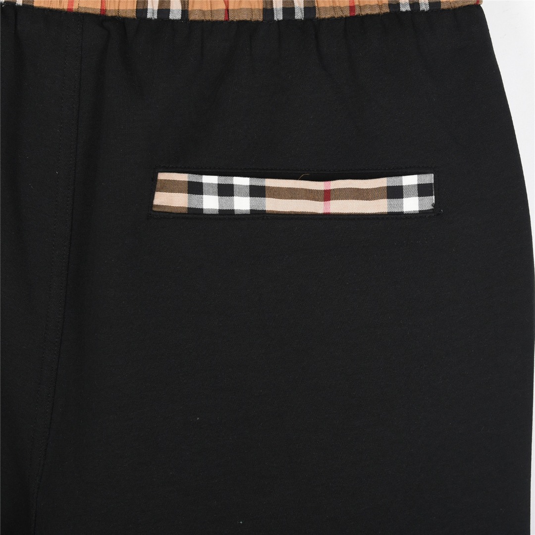 Burberry/巴宝莉 25ss 格纹口袋拼接字母logo刺绣短裤 杏色 黑色