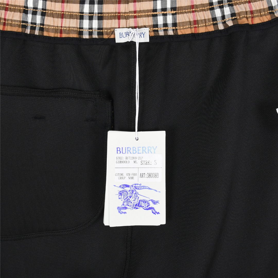 Burberry/巴宝莉 25ss 格纹口袋拼接字母logo刺绣短裤 杏色 黑色