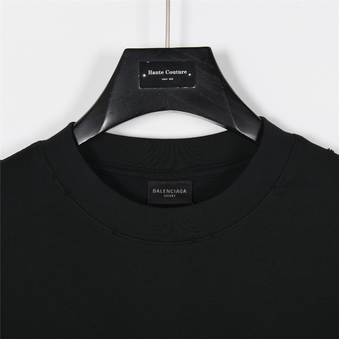 Balenciaga/巴黎世家 25ss 手抄刺绣小爱心破洞短袖T恤 黑色 白色