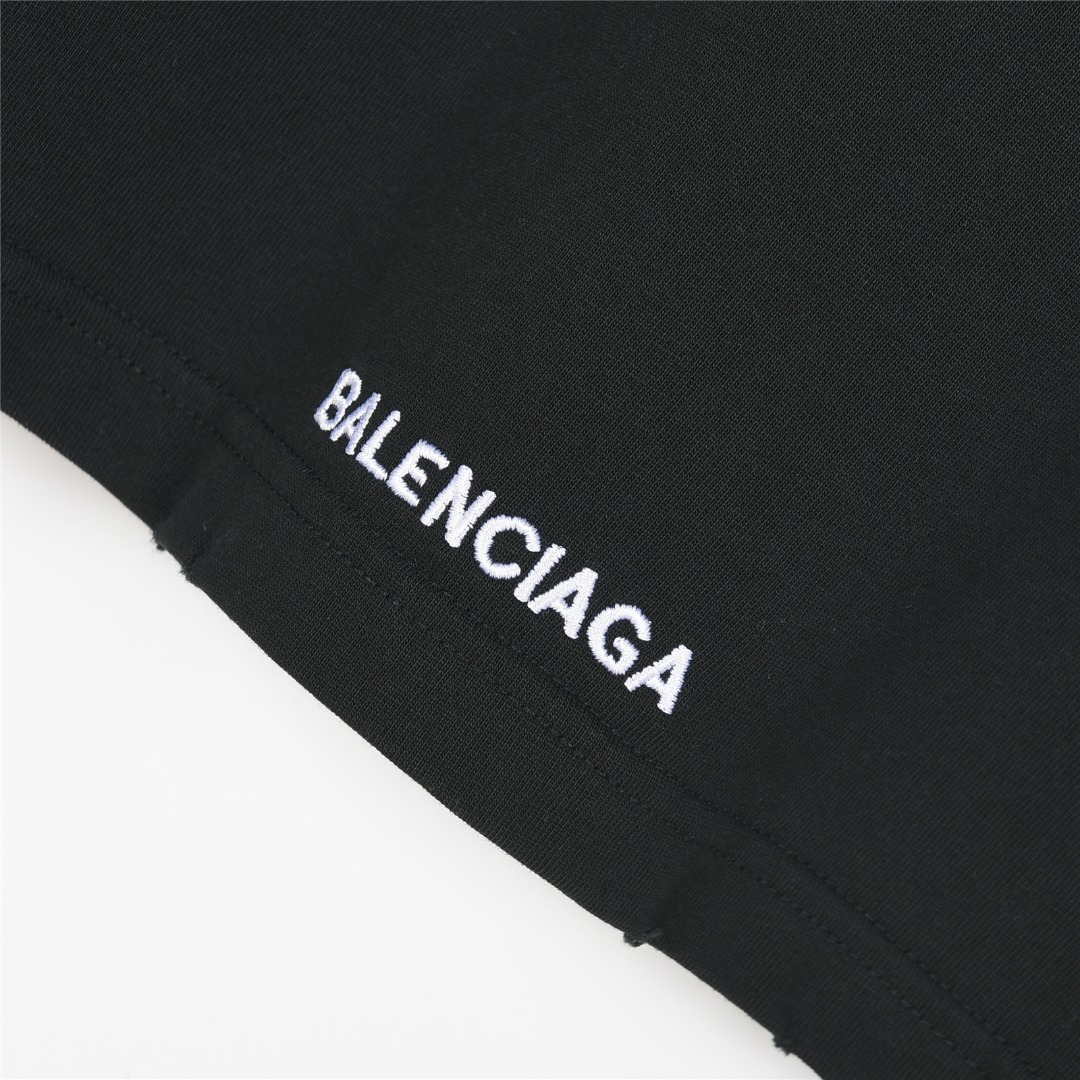 Balenciaga/巴黎世家 25ss 手抄刺绣小爱心破洞短袖T恤 黑色 白色