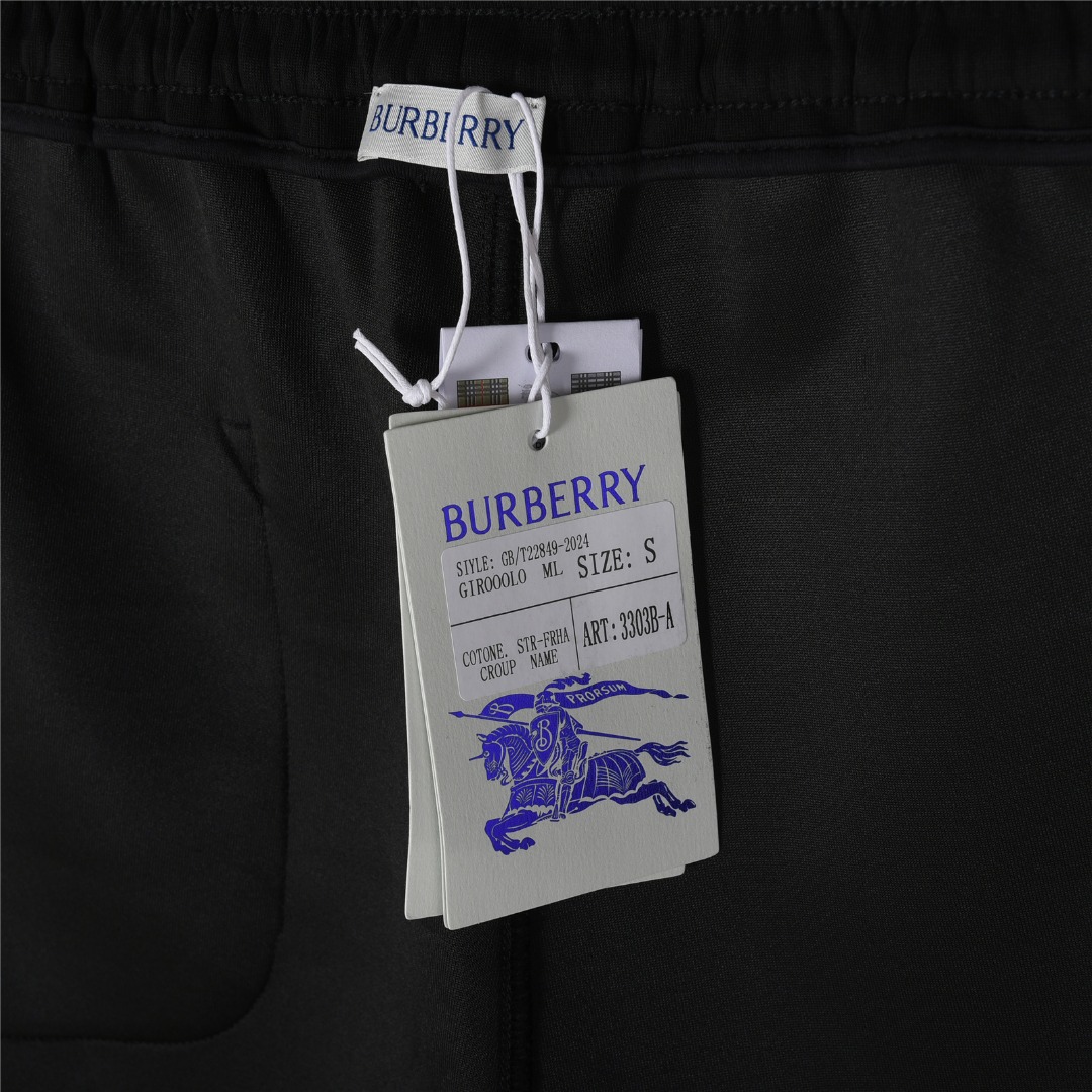 Burberry/巴宝莉 25ss 格纹织带战马刺绣短裤 杏色 黑色