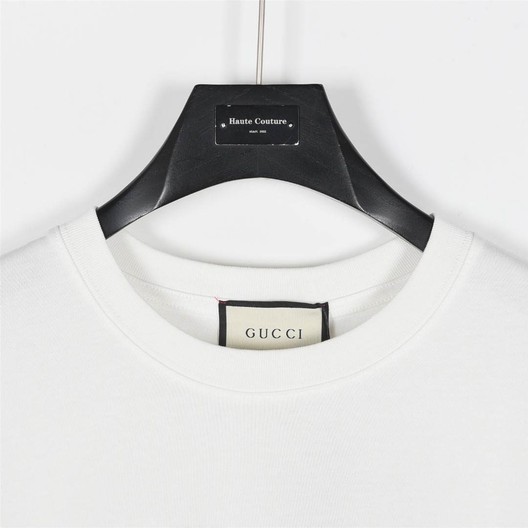 Gucci/古驰 25ss 双G重影喷墨印花短袖T恤白色