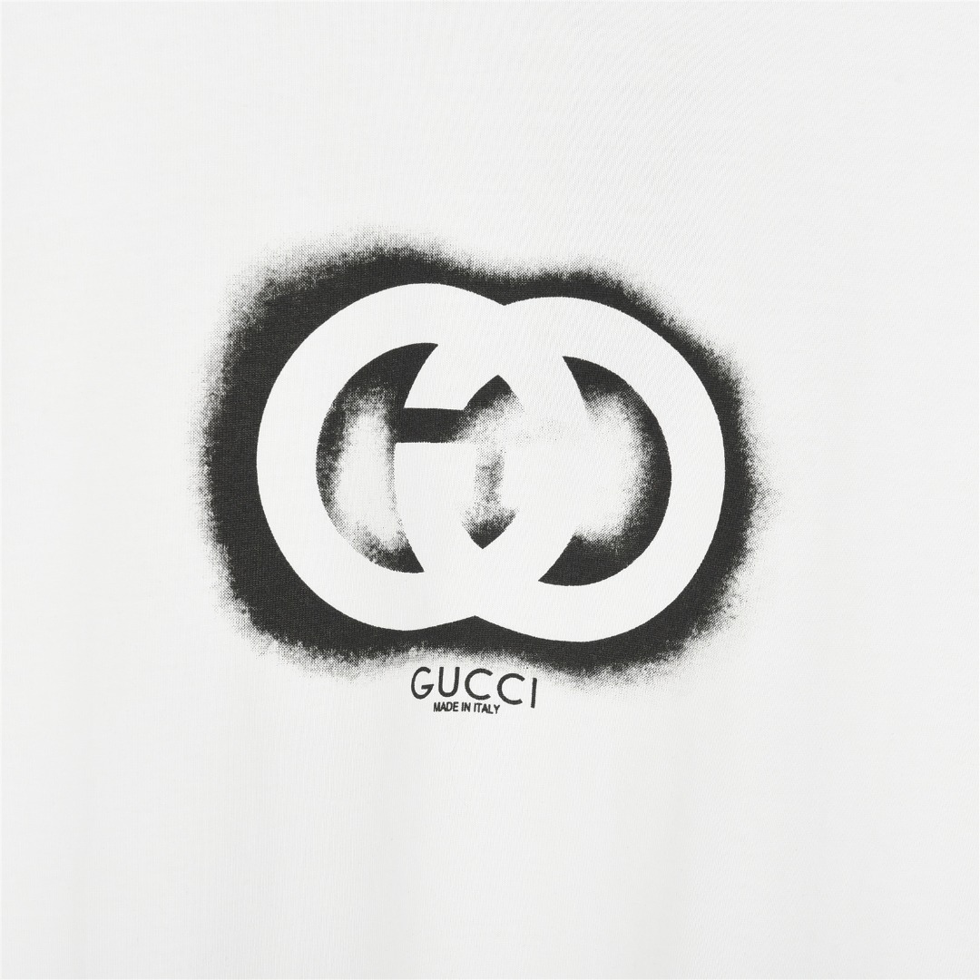 Gucci/古驰 25ss 双G重影喷墨印花短袖T恤白色