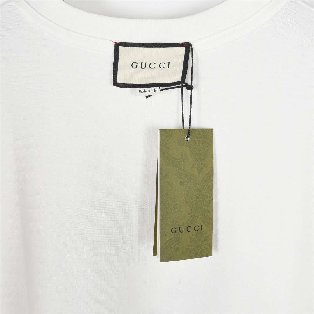 Gucci/古驰 25ss 双G重影喷墨印花短袖T恤白色