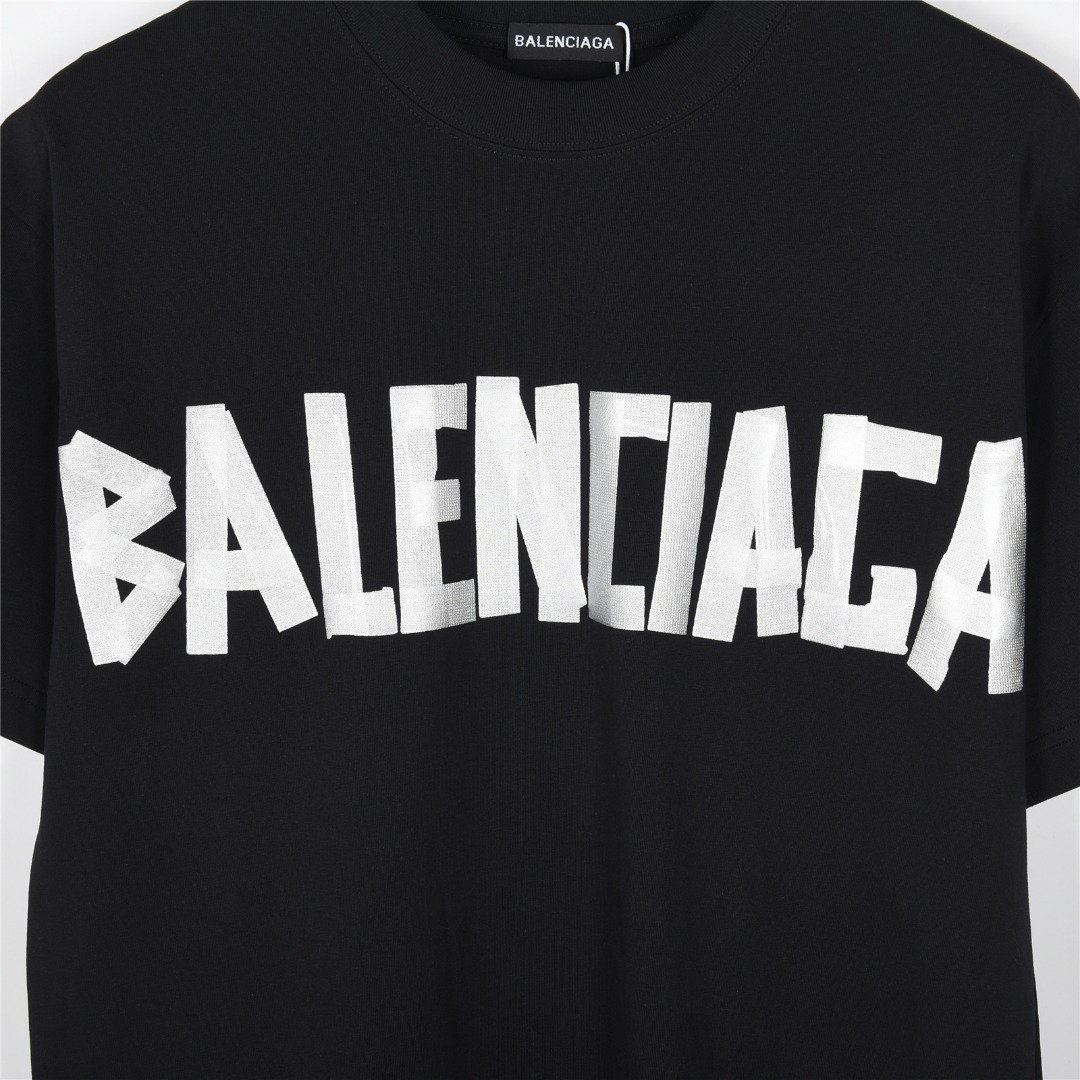Balenciaga 巴黎世家 25ss 美纹纸字母胶带短袖T恤 黑银 白粉 黑粉