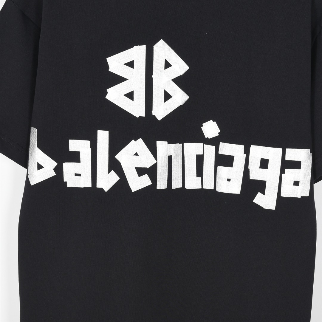 Balenciaga 巴黎世家 25ss 美纹纸字母胶带短袖T恤 黑银 白粉 黑粉