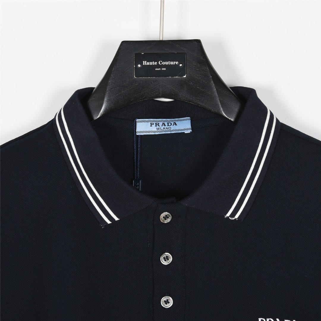 PRADA/普拉达 25ss 徽标logo刺绣短袖Polo衫白色 深蓝
