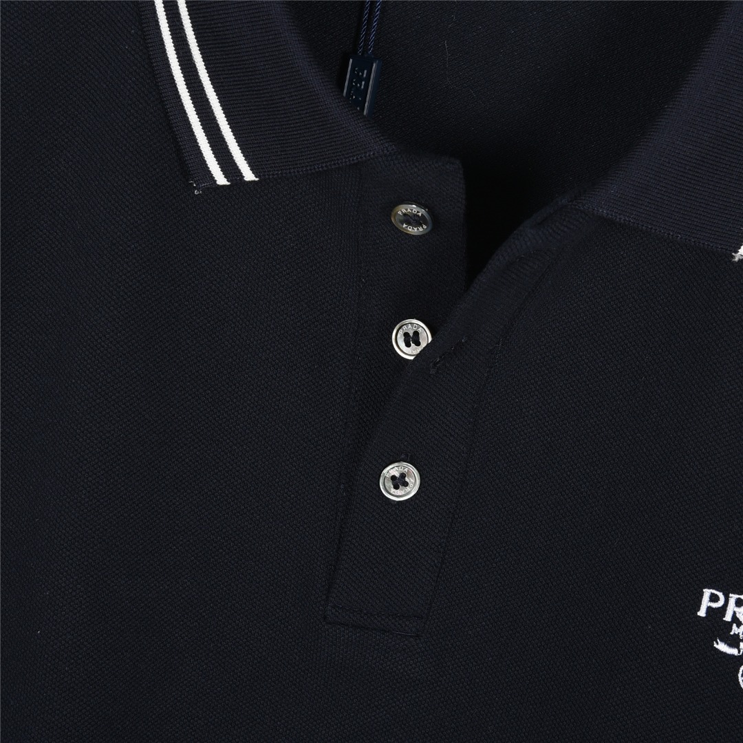 PRADA/普拉达 25ss 徽标logo刺绣短袖Polo衫白色 深蓝