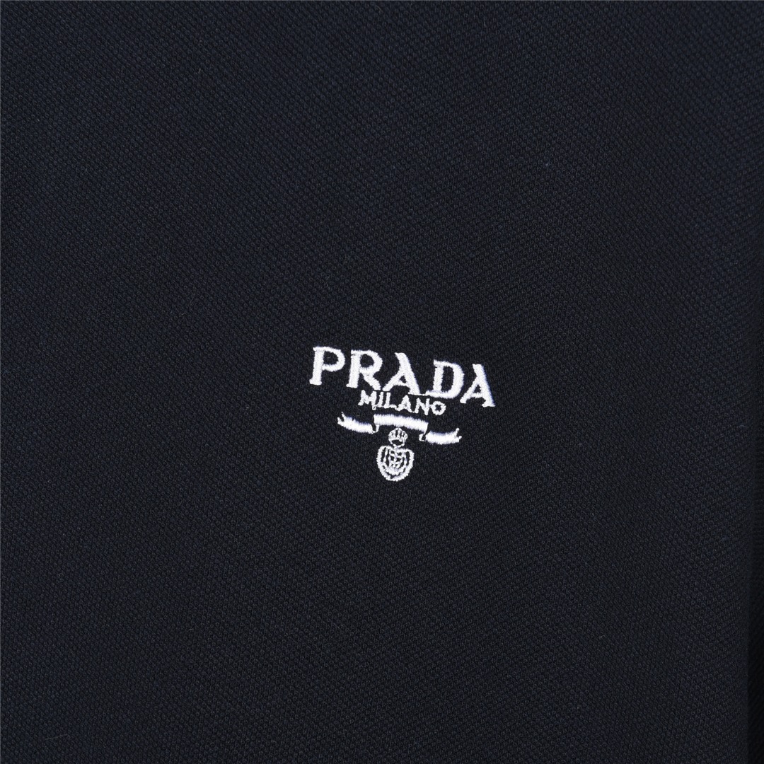 PRADA/普拉达 25ss 徽标logo刺绣短袖Polo衫白色 深蓝