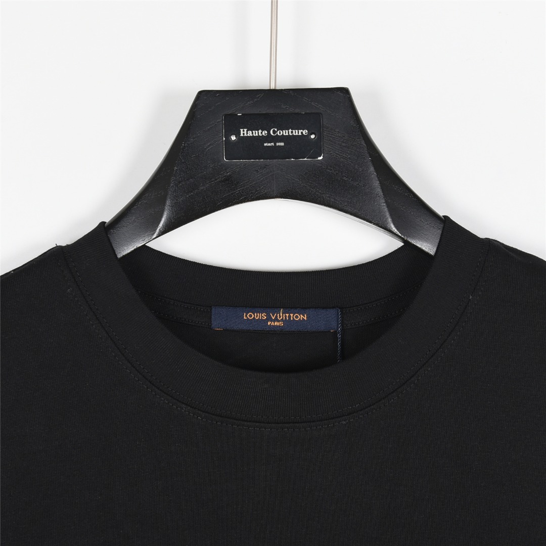 Louis Vuitton/路易威登 经典立体logo签名刺绣短袖T恤深蓝色 黑色