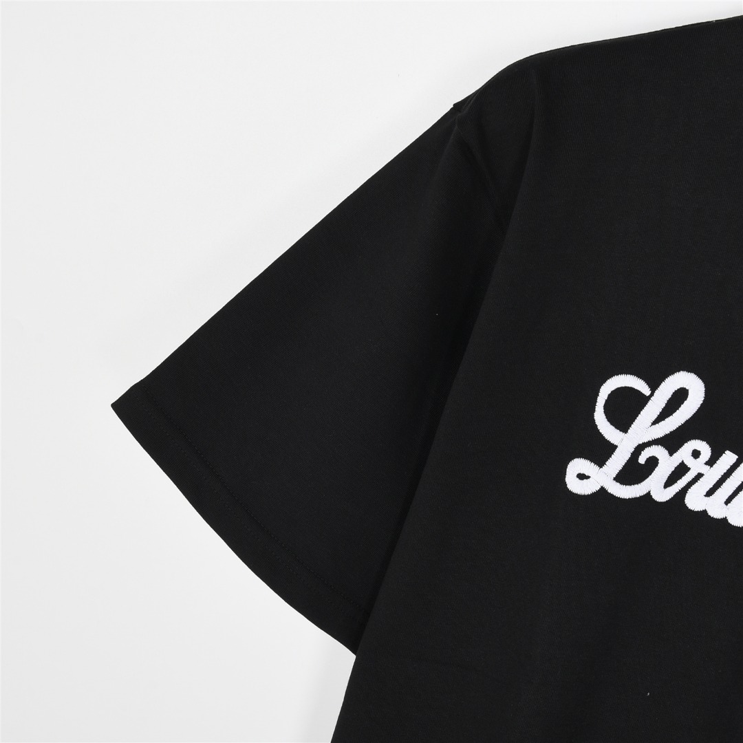 Louis Vuitton/路易威登 经典立体logo签名刺绣短袖T恤深蓝色 黑色