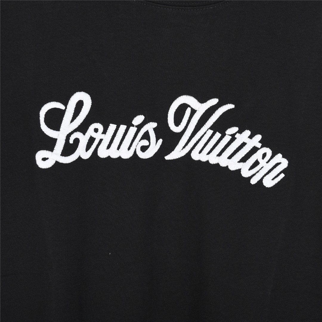 Louis Vuitton/路易威登 经典立体logo签名刺绣短袖T恤深蓝色 黑色