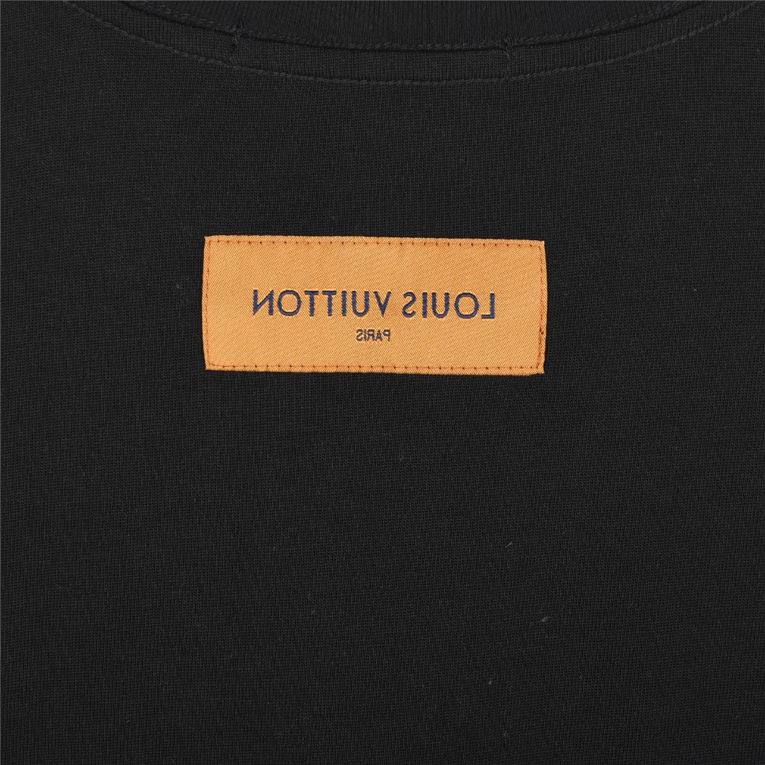 Louis Vuitton/路易威登 经典立体logo签名刺绣短袖T恤深蓝色 黑色