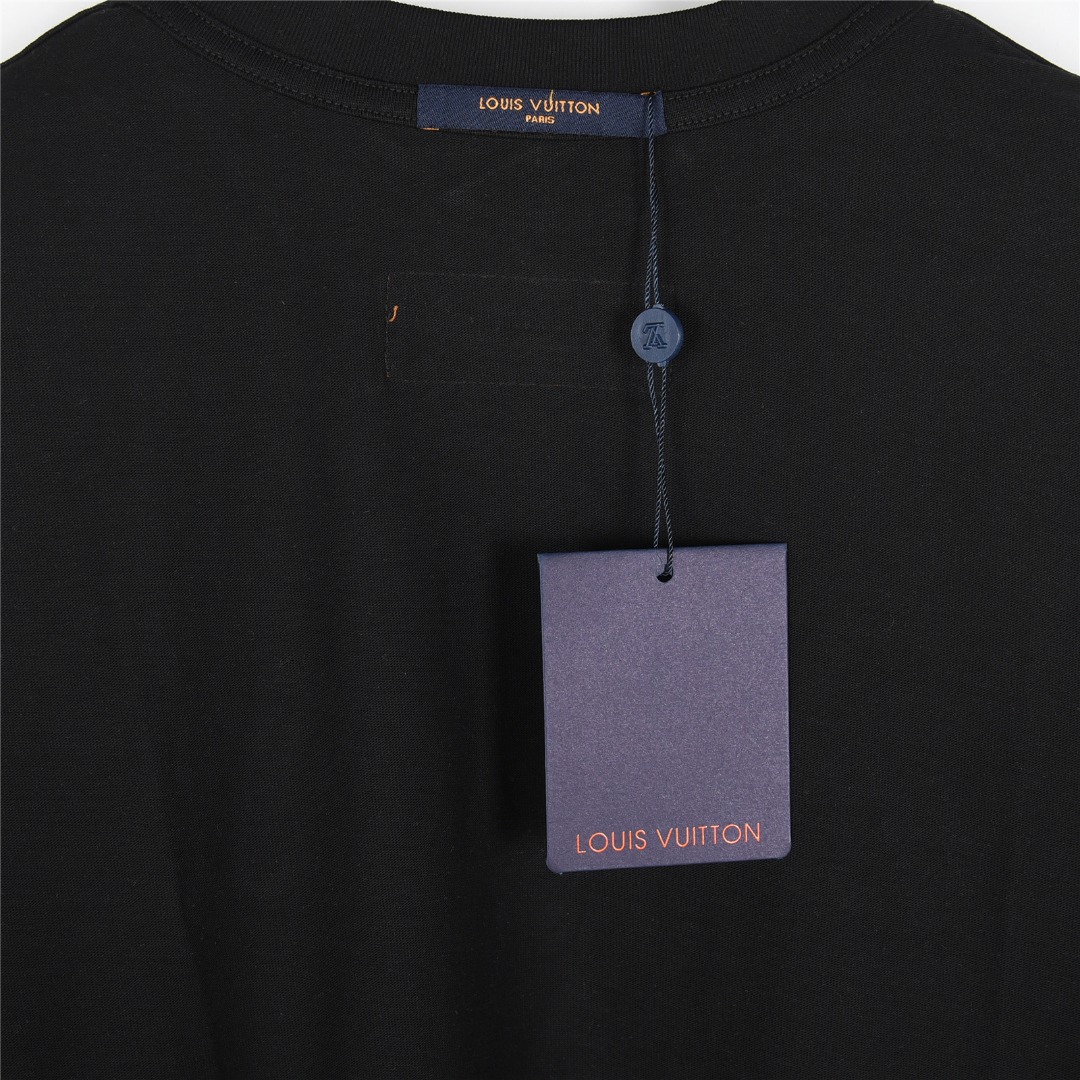 Louis Vuitton/路易威登 经典立体logo签名刺绣短袖T恤深蓝色 黑色