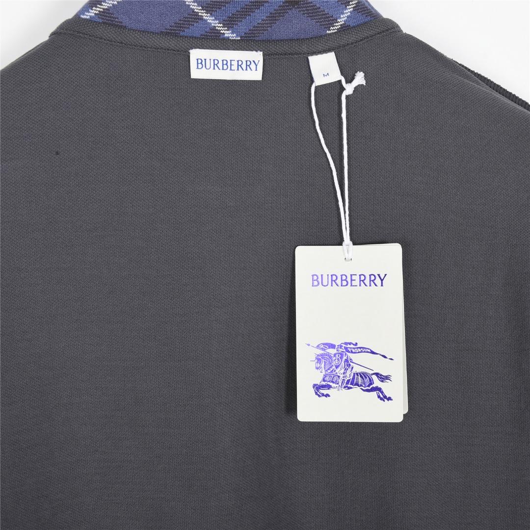 Burberry/巴宝莉 25ss 格纹领拼接翻领短袖Polo衫 黑色 杏色 灰色 绿色