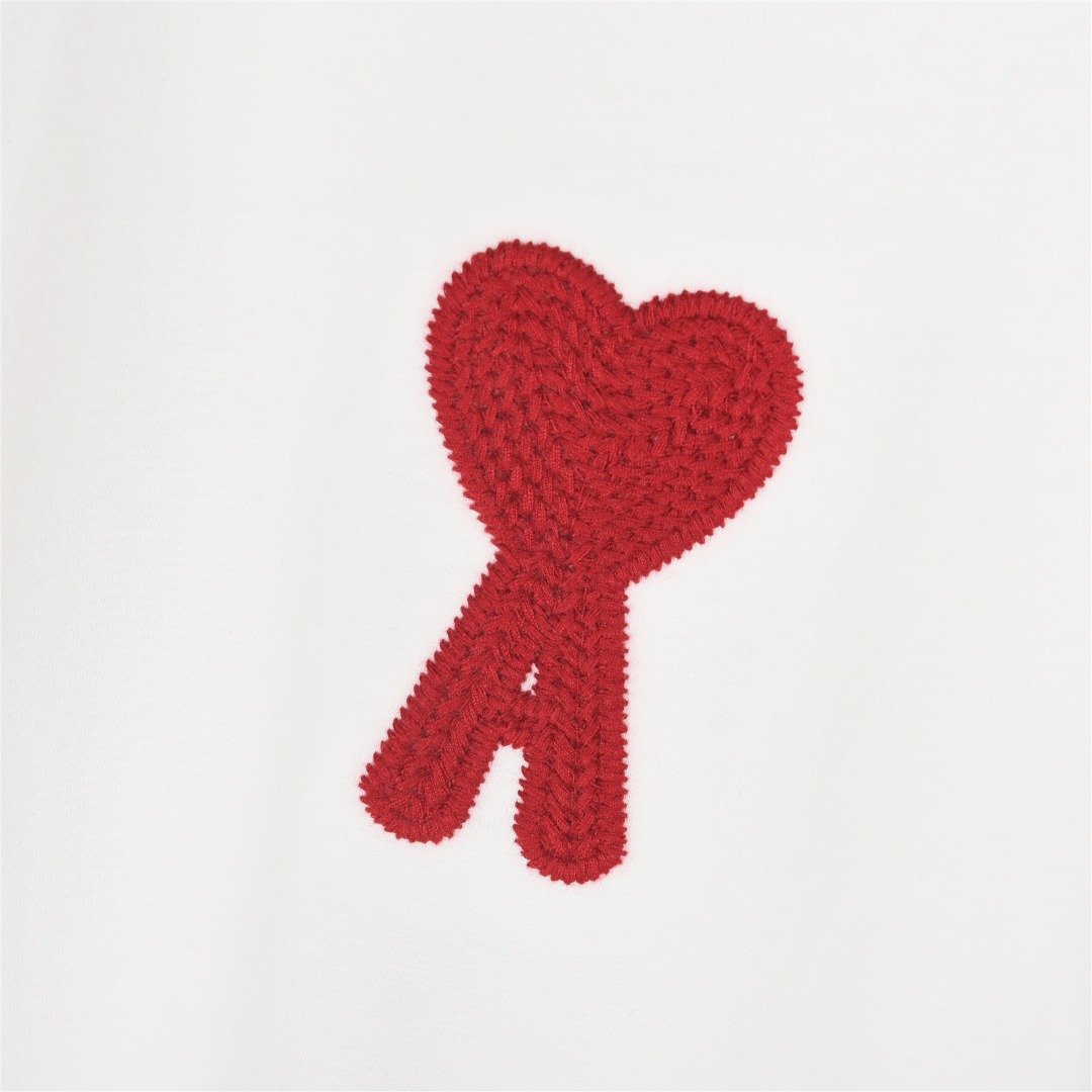 Ami 25ss 立体编织爱心刺绣短袖T恤 白色 黑色