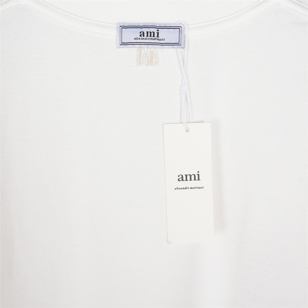 Ami 25ss 立体编织爱心刺绣短袖T恤 白色 黑色