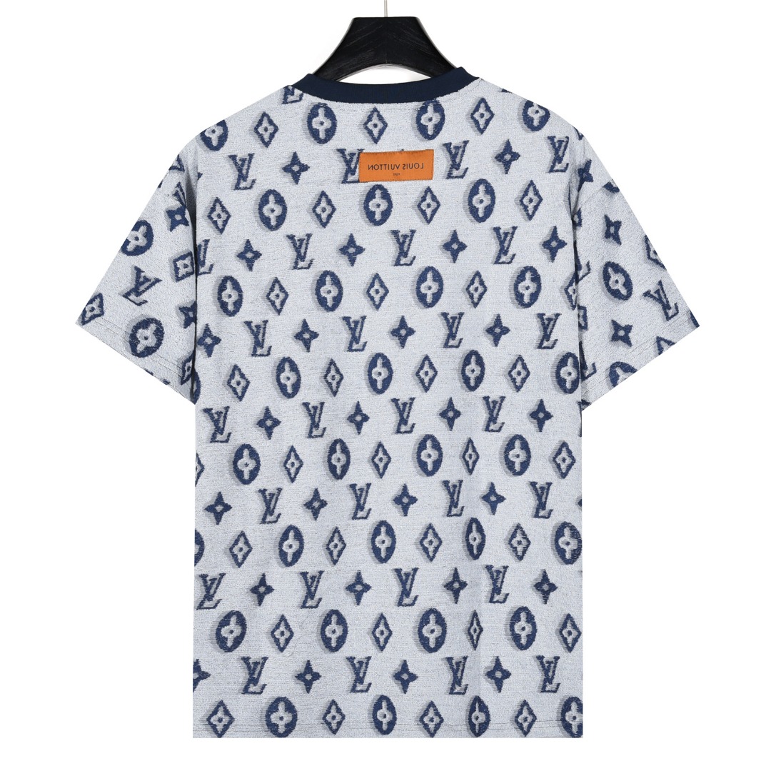 Louis Vuitton/路易威登 25ss 满印老花logo提花毛巾T恤 白色 蓝色