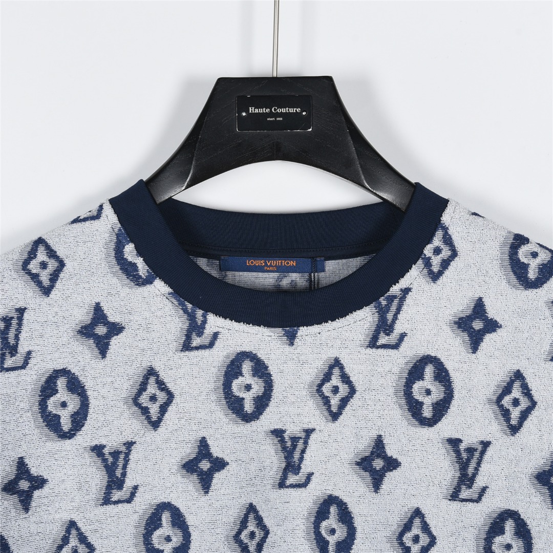 Louis Vuitton/路易威登 25ss 满印老花logo提花毛巾T恤 白色 蓝色