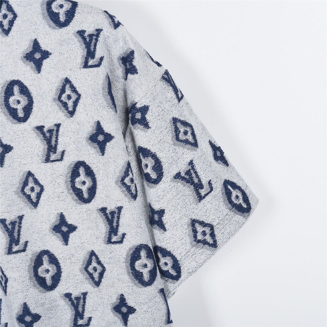 Louis Vuitton/路易威登 25ss 满印老花logo提花毛巾T恤 白色 蓝色