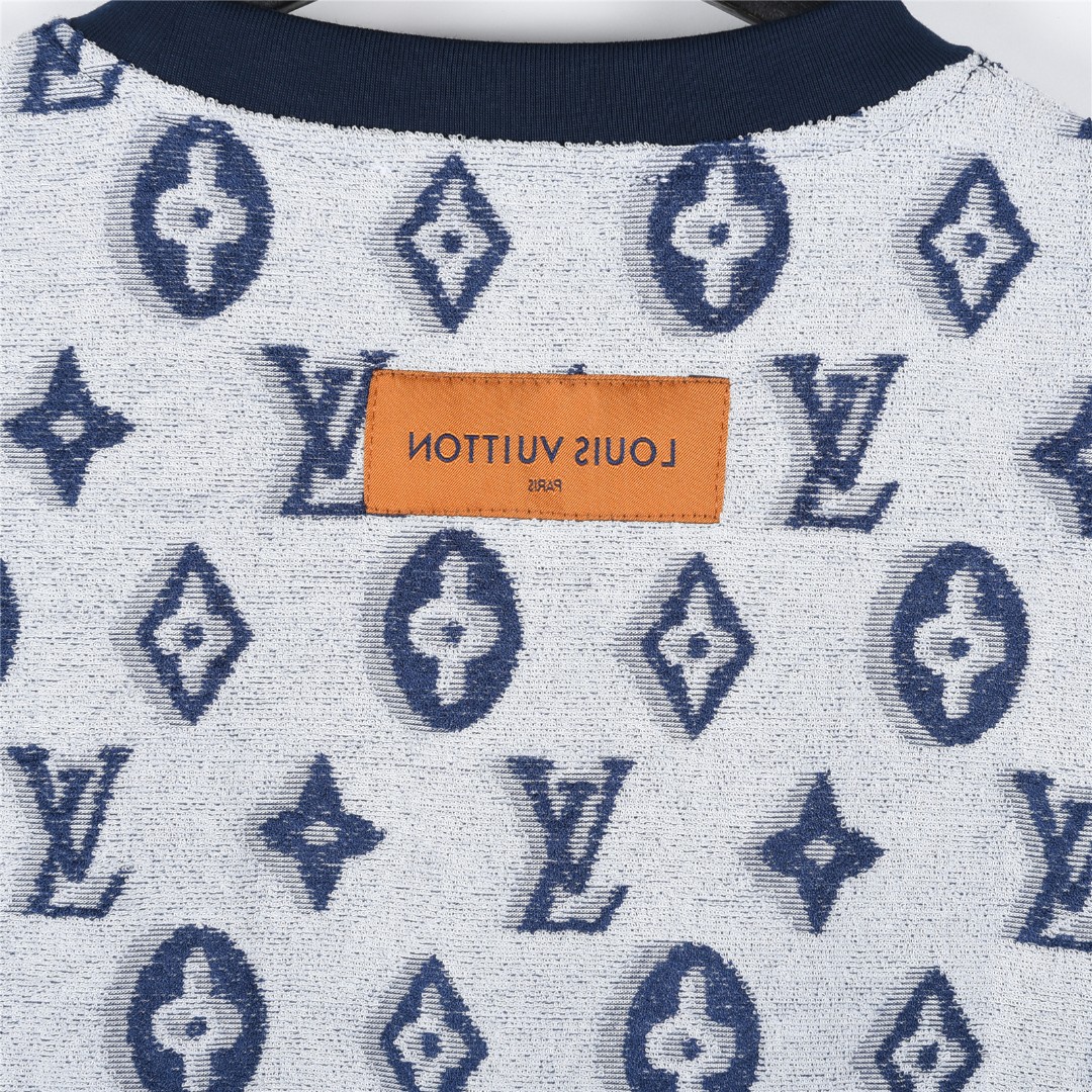 Louis Vuitton/路易威登 25ss 满印老花logo提花毛巾T恤 白色 蓝色