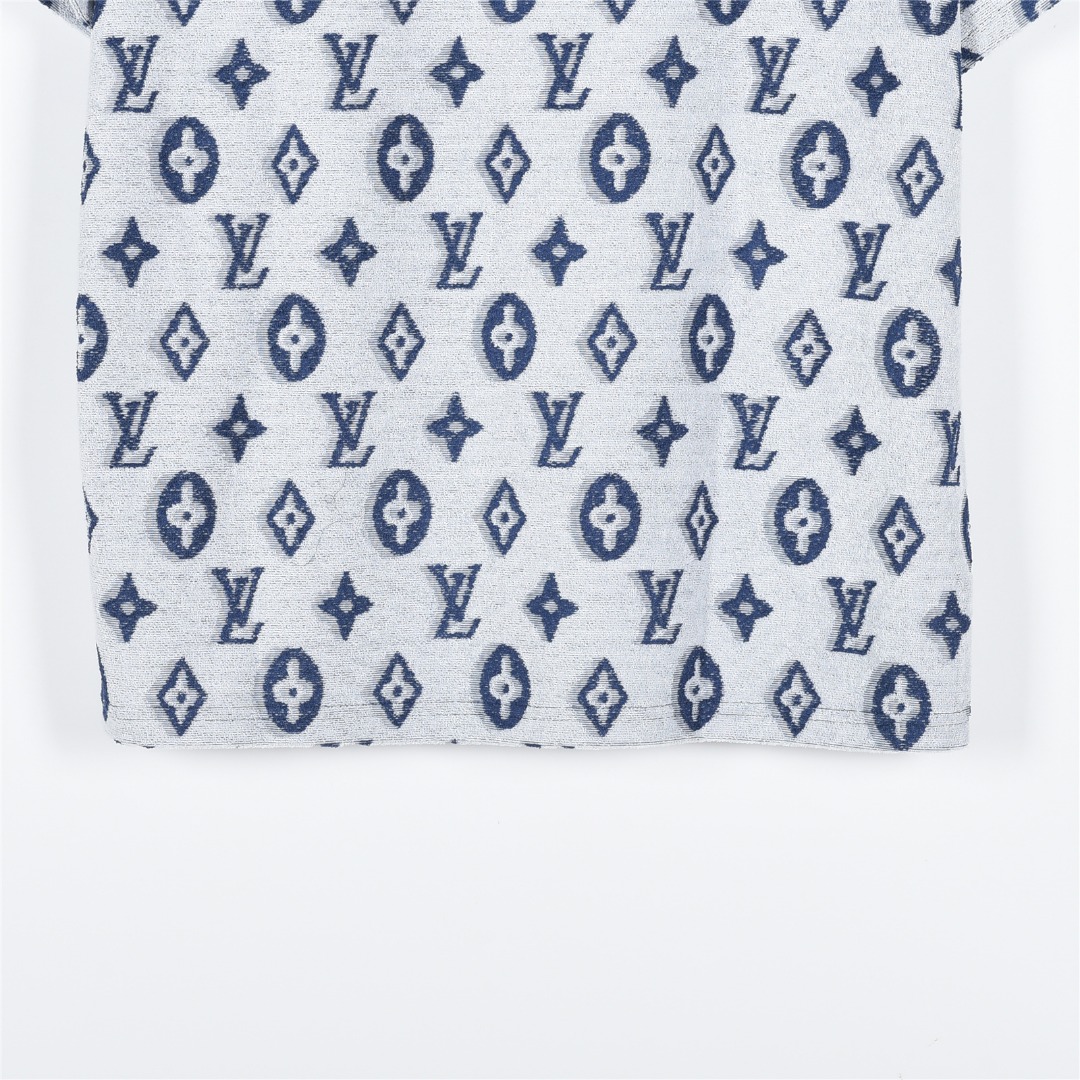 Louis Vuitton/路易威登 25ss 满印老花logo提花毛巾T恤 白色 蓝色