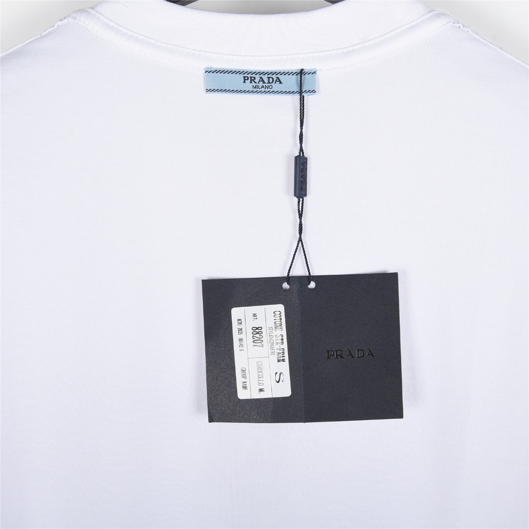 Prada/普拉达 25ss 三角标刺绣喷墨短袖T恤 黑色 白色