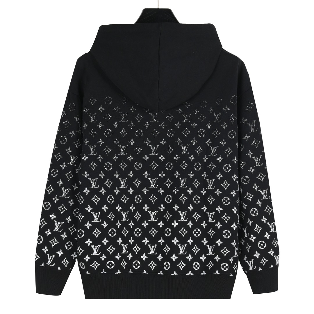 Louis Vuitton/路易威登 老花渐变半身印花logo连帽卫衣白色 黑色