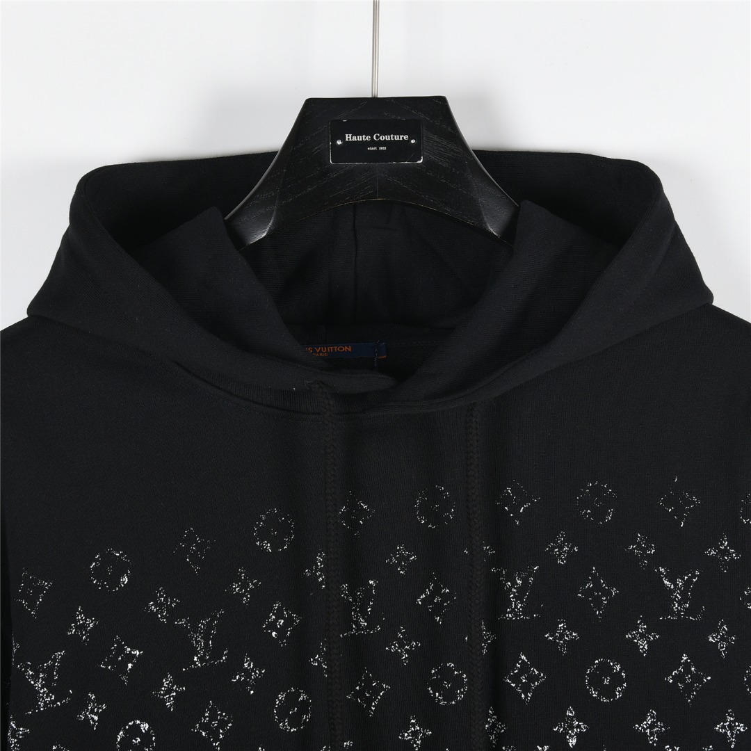 Louis Vuitton/路易威登 老花渐变半身印花logo连帽卫衣白色 黑色