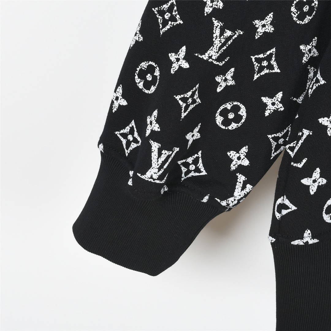 Louis Vuitton/路易威登 老花渐变半身印花logo连帽卫衣白色 黑色