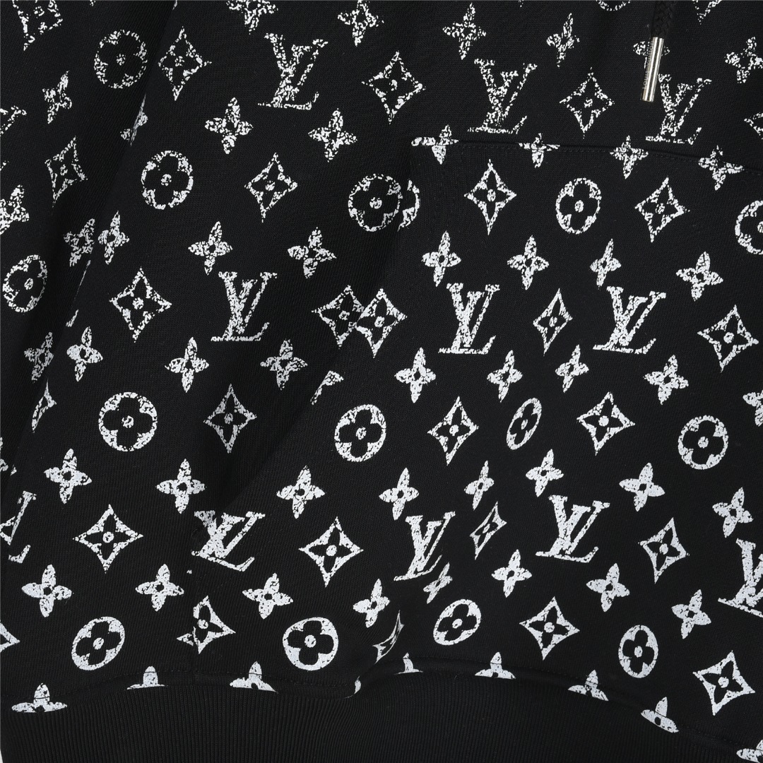 Louis Vuitton/路易威登 老花渐变半身印花logo连帽卫衣白色 黑色