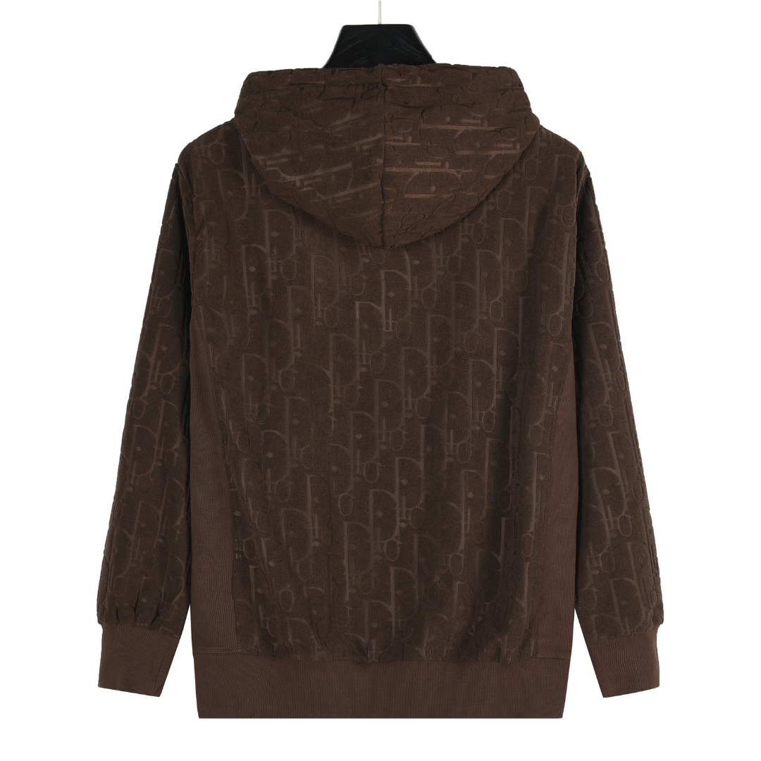 Dior/迪奥 经典满印暗纹毛巾绣连帽卫衣 连帽长袖帽衫白色 黑色 棕色