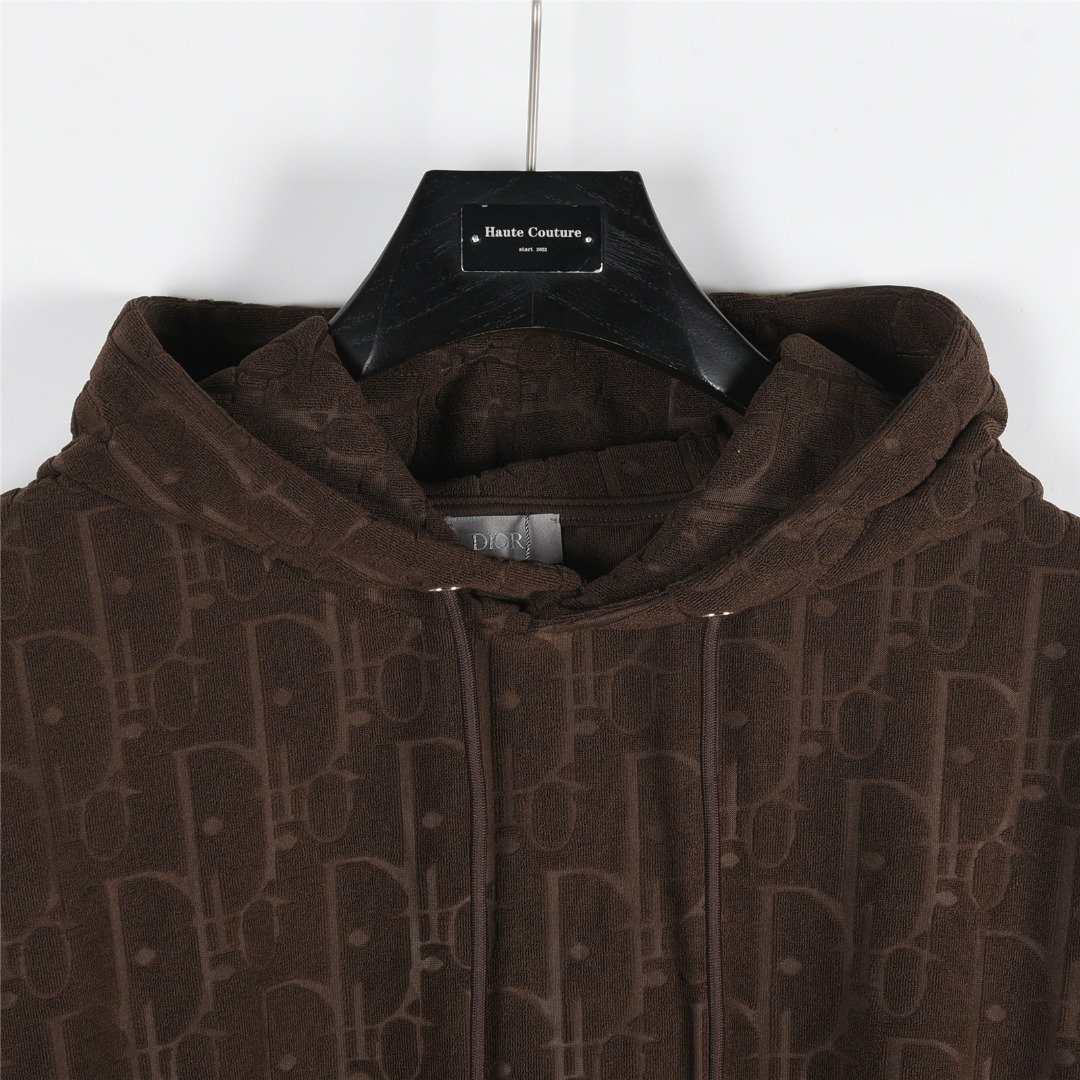 Dior/迪奥 经典满印暗纹毛巾绣连帽卫衣 连帽长袖帽衫白色 黑色 棕色