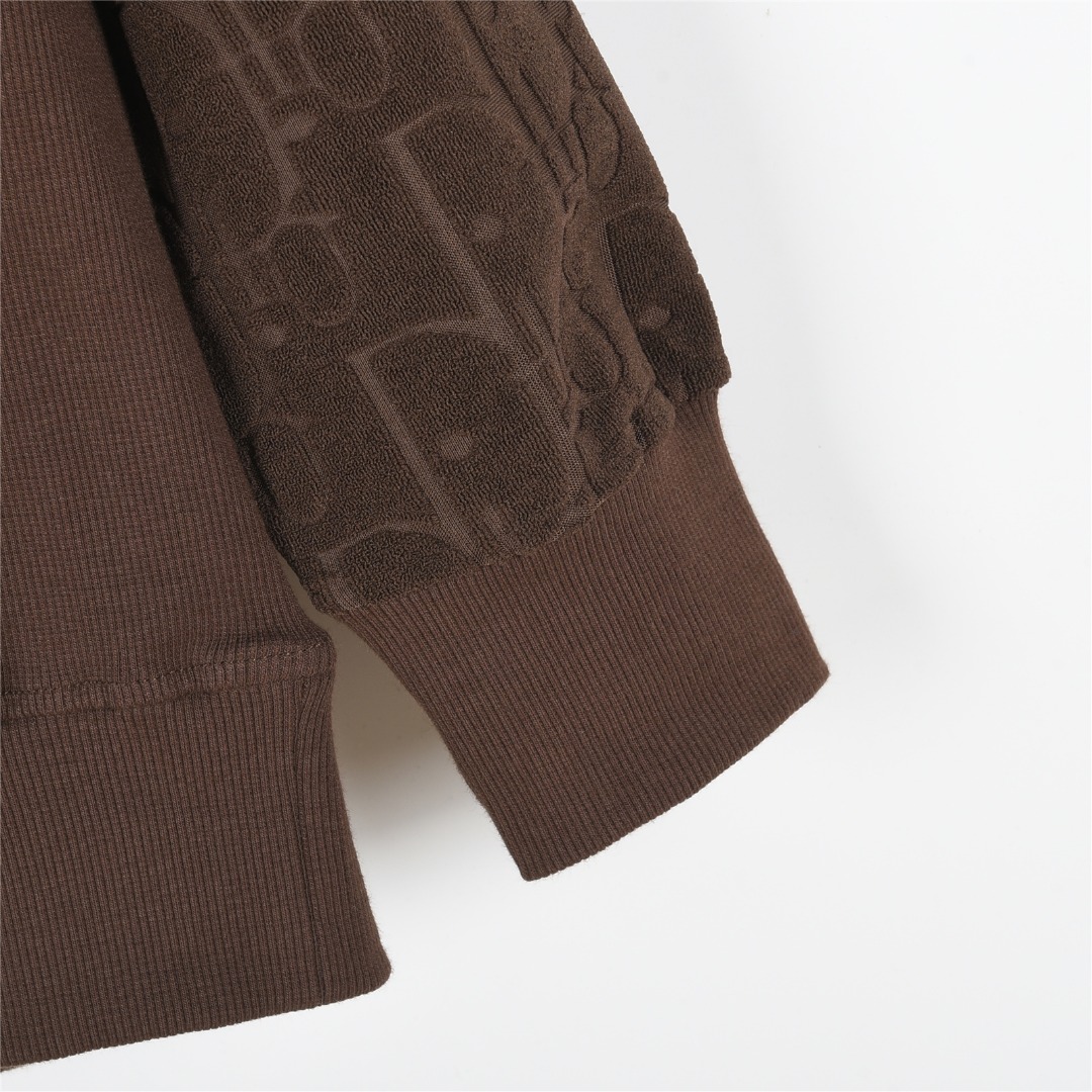 Dior/迪奥 经典满印暗纹毛巾绣连帽卫衣 连帽长袖帽衫白色 黑色 棕色