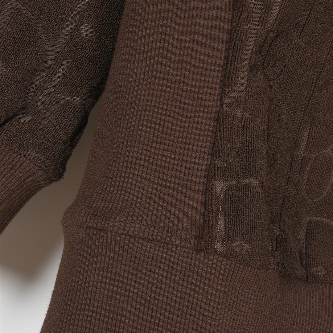 Dior/迪奥 经典满印暗纹毛巾绣连帽卫衣 连帽长袖帽衫白色 黑色 棕色