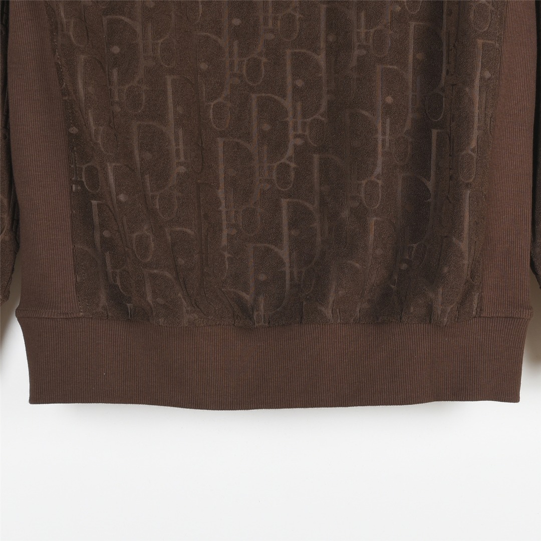 Dior/迪奥 经典满印暗纹毛巾绣连帽卫衣 连帽长袖帽衫白色 黑色 棕色